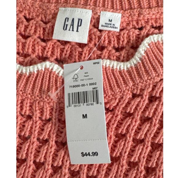 NWT GAP Womens Crochet Short Sleeve Sweater Top Pink White Stripe Size M - Picture 5 of 9